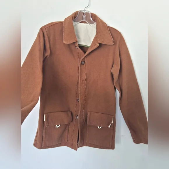 Pal’las Palace Japan Brown Cotton Knit Jacket Utility Button Front S - Picture 3 of 13